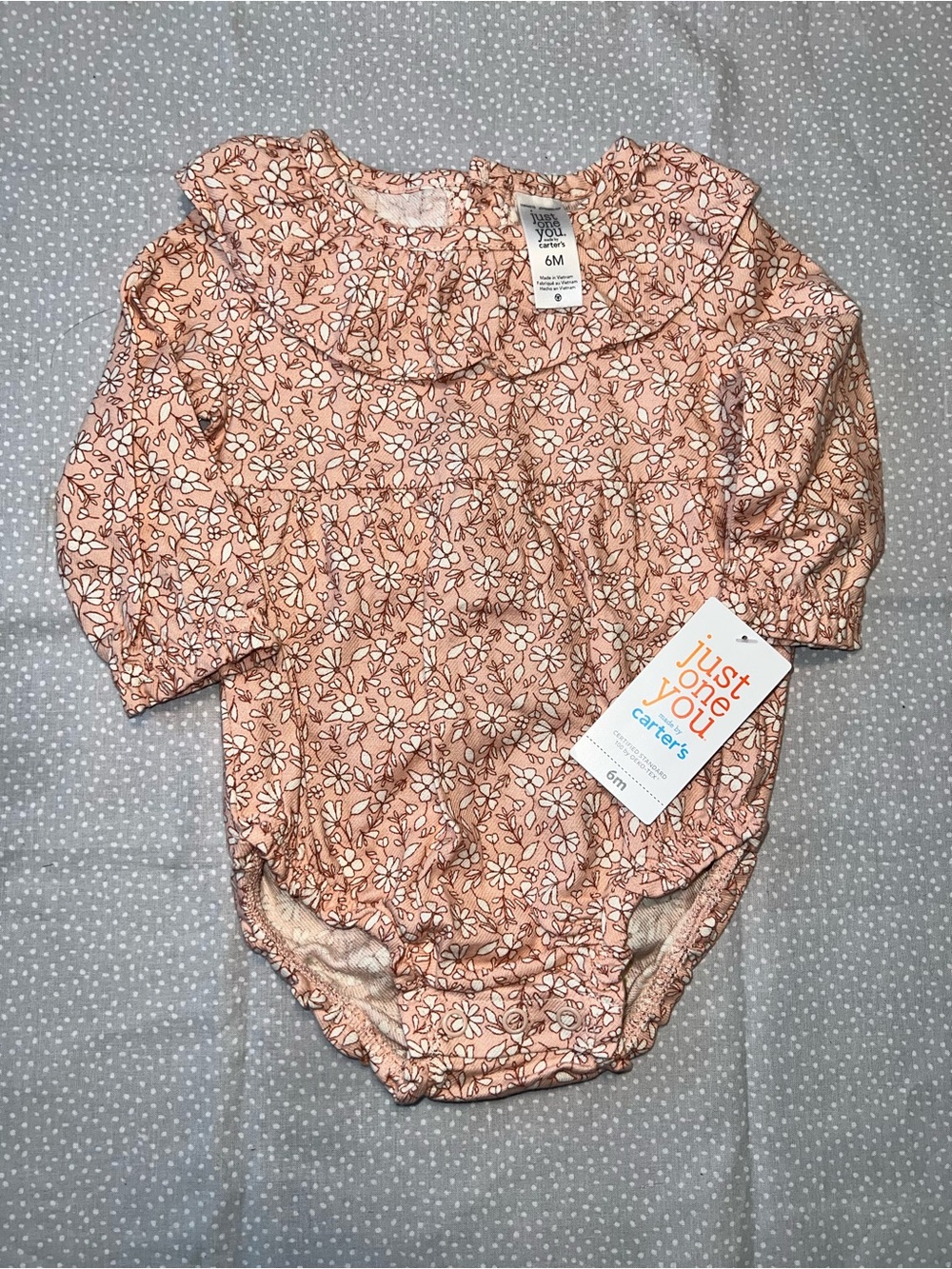 Carter's Just One You Peach Floral Ruffle Collar Bodysuit